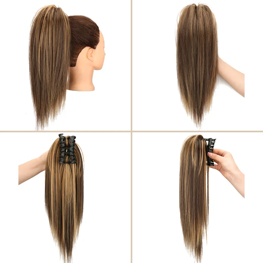 AZQUEEN Synthetic Short Straight Claw Clip Ponytail Hair Extensions Natural Tail False Hair For Women Horse Tail Brown Hairpiece