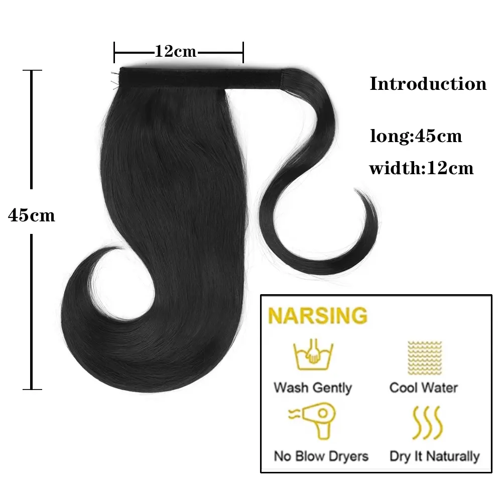 Synthetic Long Straight Wrap Around Clip In Ponytail Hair Extension Heat Resistant Pony Tail Fake Hair