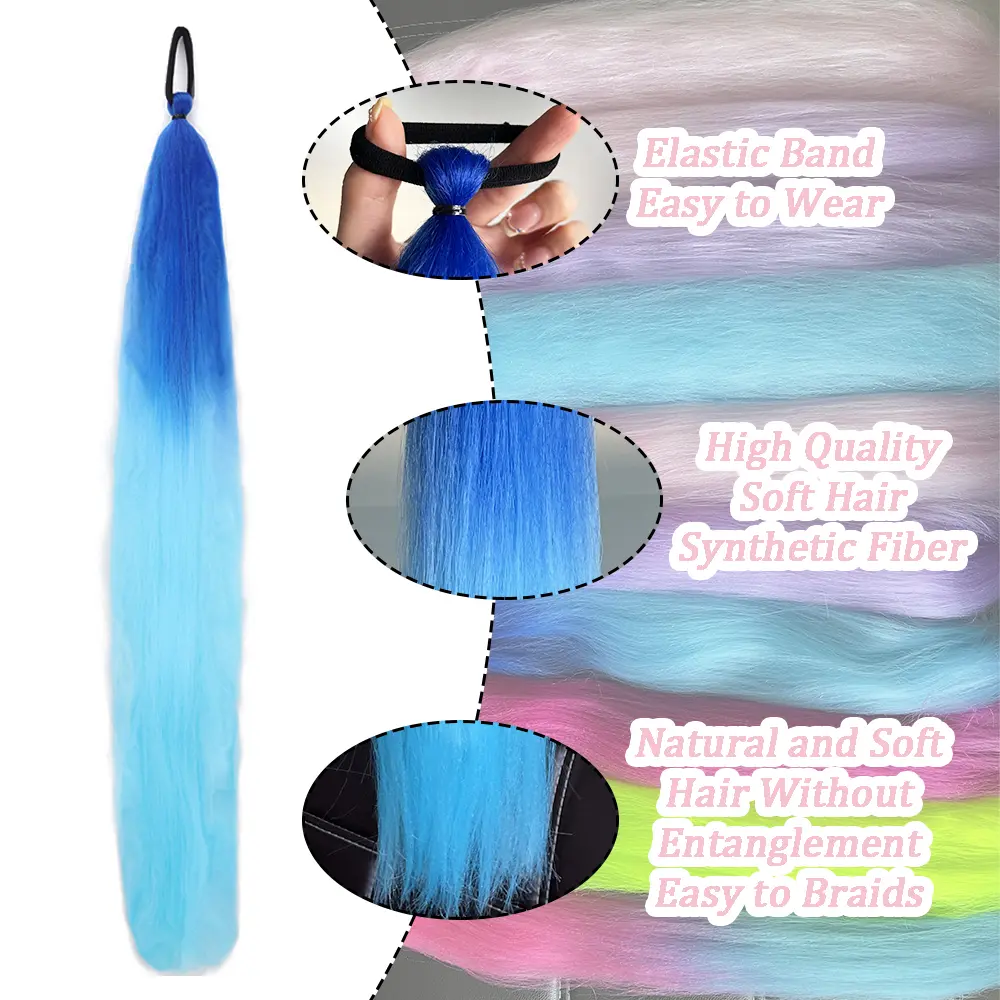 Synthetic Straight Ponytail with Elastic Hair Tie Buy 1 Get 1 Colorful Braiding Hair Ponytail Hair Extensions Hair Accessories