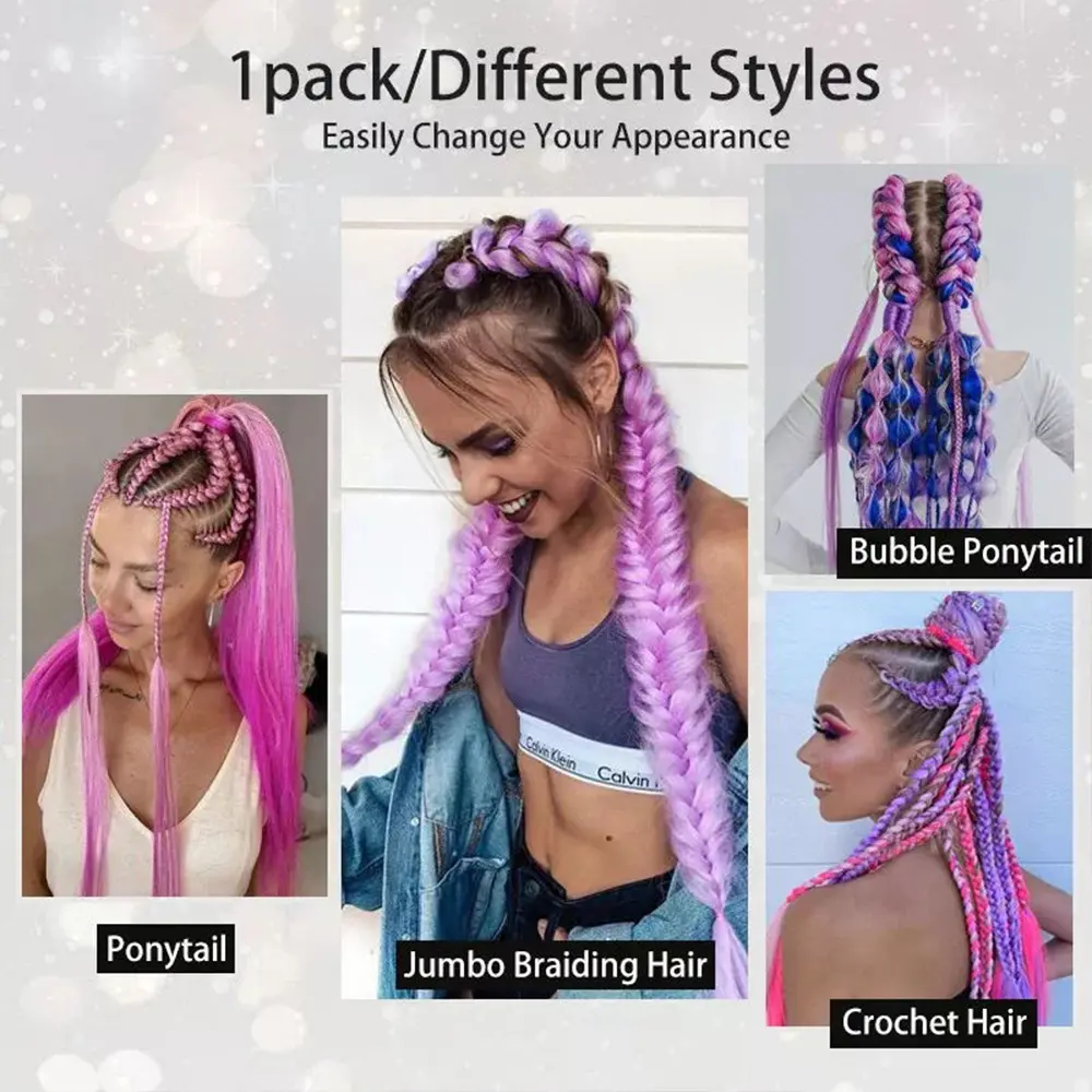 Synthetic Straight Ponytail with Elastic Hair Tie Buy 1 Get 1 Colorful Braiding Hair Ponytail Hair Extensions Hair Accessories