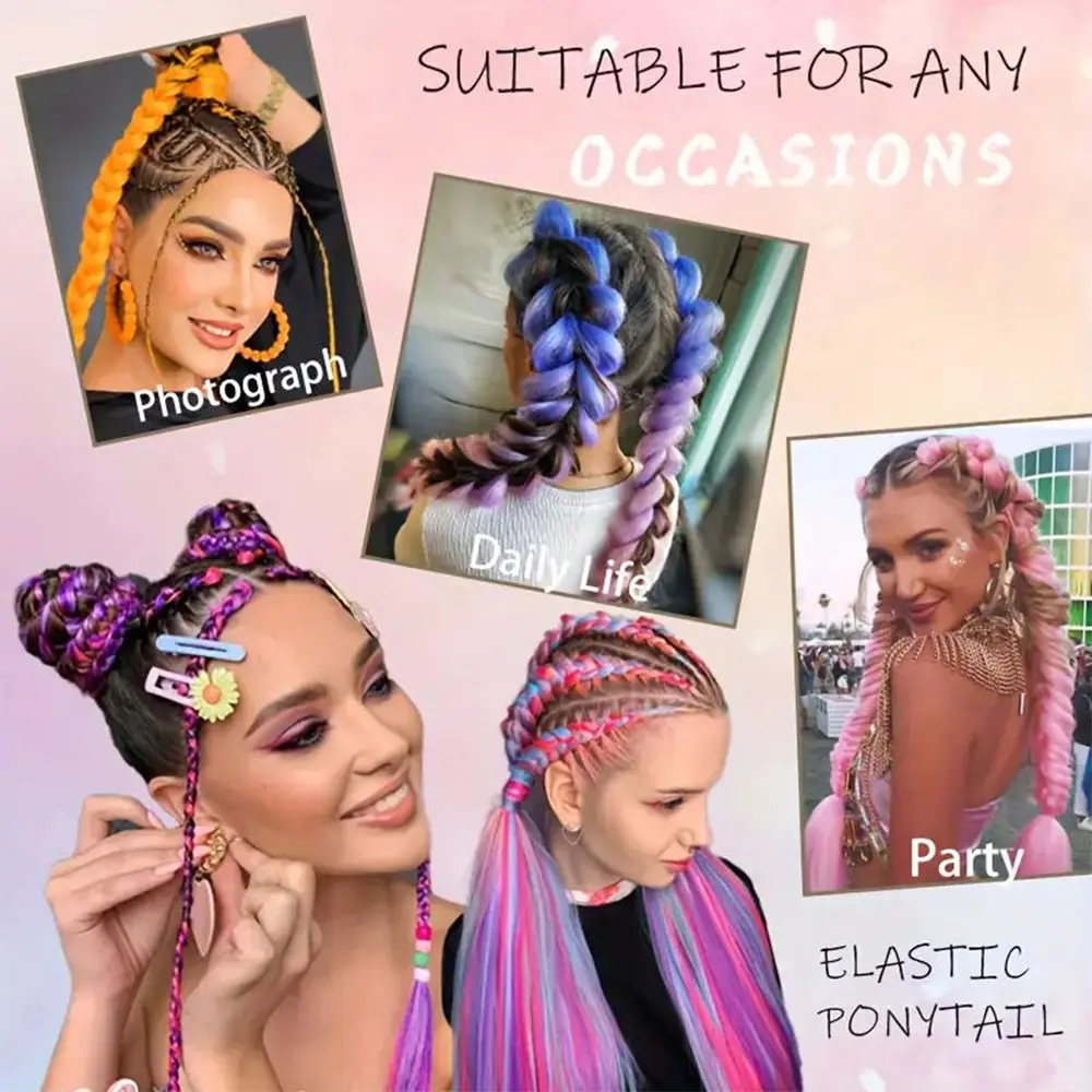 Synthetic Straight Ponytail with Elastic Hair Tie Buy 1 Get 1 Colorful Braiding Hair Ponytail Hair Extensions Hair Accessories