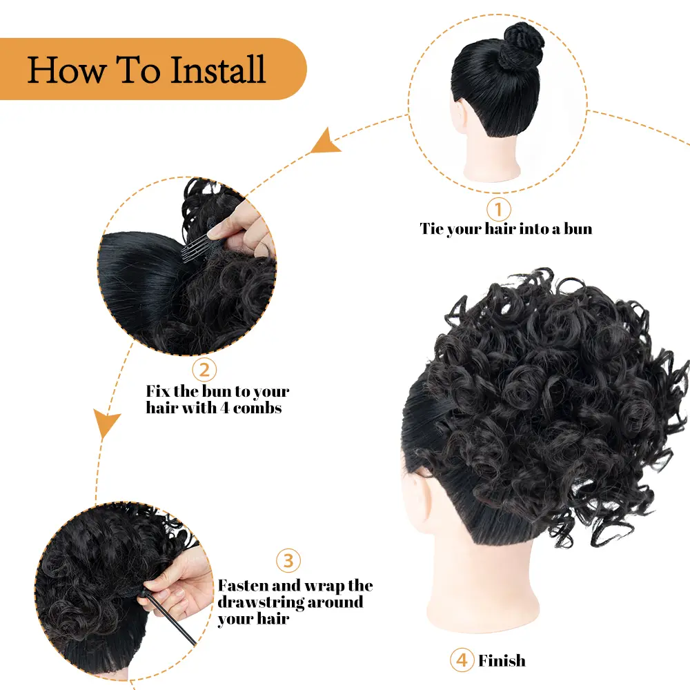 Synthetic Elastic Drawstring Loose Curly Hair Bun Hair Pieces For Women Messy Chignon Curly Hair Extension Increase Hair Volume