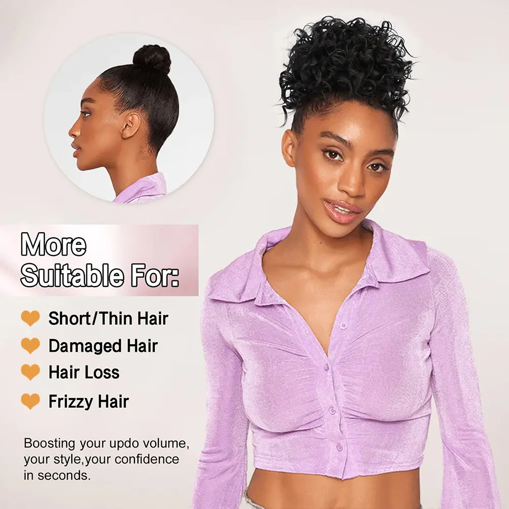 Synthetic Elastic Drawstring Loose Curly Hair Bun Hair Pieces For Women Messy Chignon Curly Hair Extension Increase Hair Volume