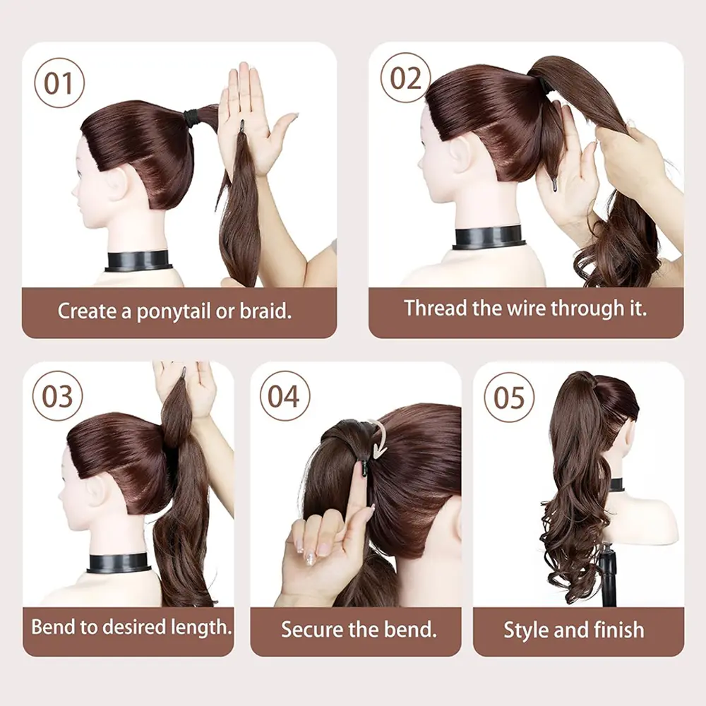 AZQUEEN 30Inch Synthetic PonyTail Long Layered Flexible Wrap Around Fake Tail Hair Extensions Natural Wavy Hairpiece for Women