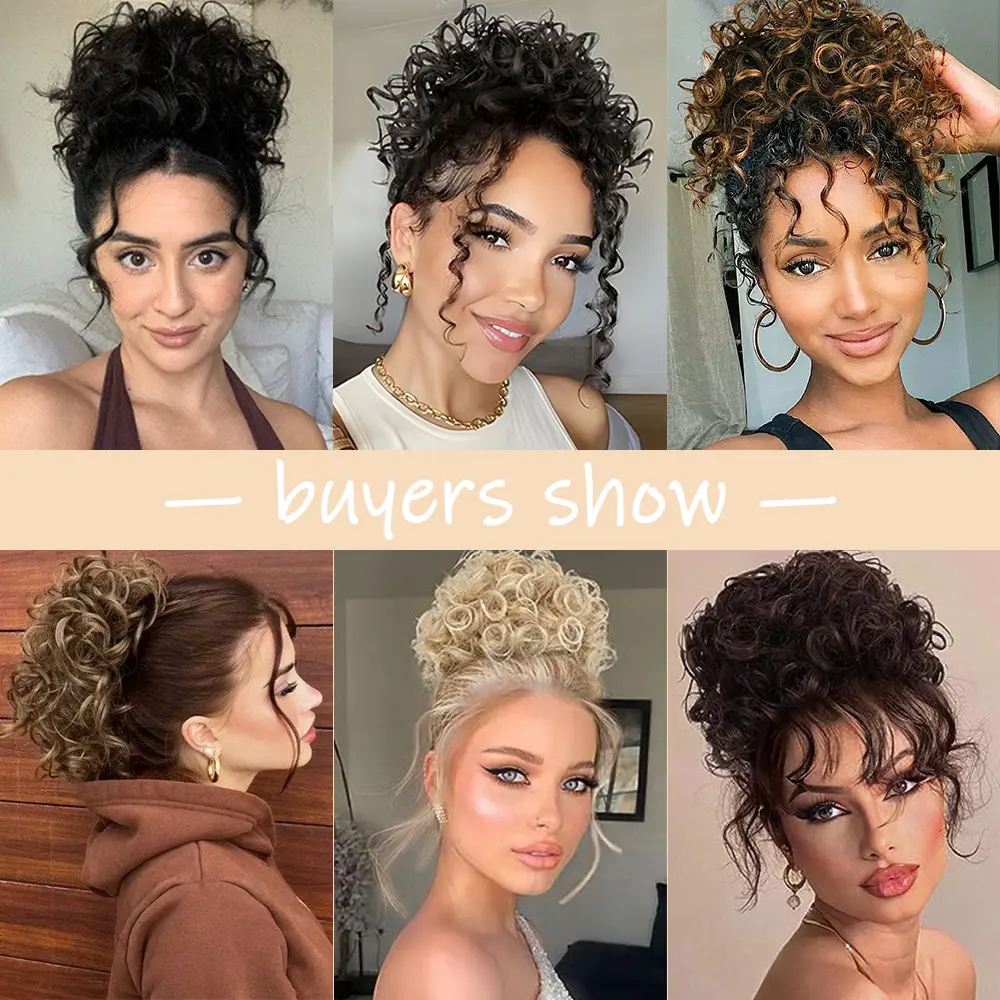 Synthetic Elastic Drawstring Loose Curly Hair Bun Hair Pieces For Women Messy Chignon Curly Hair Extension Increase Hair Volume