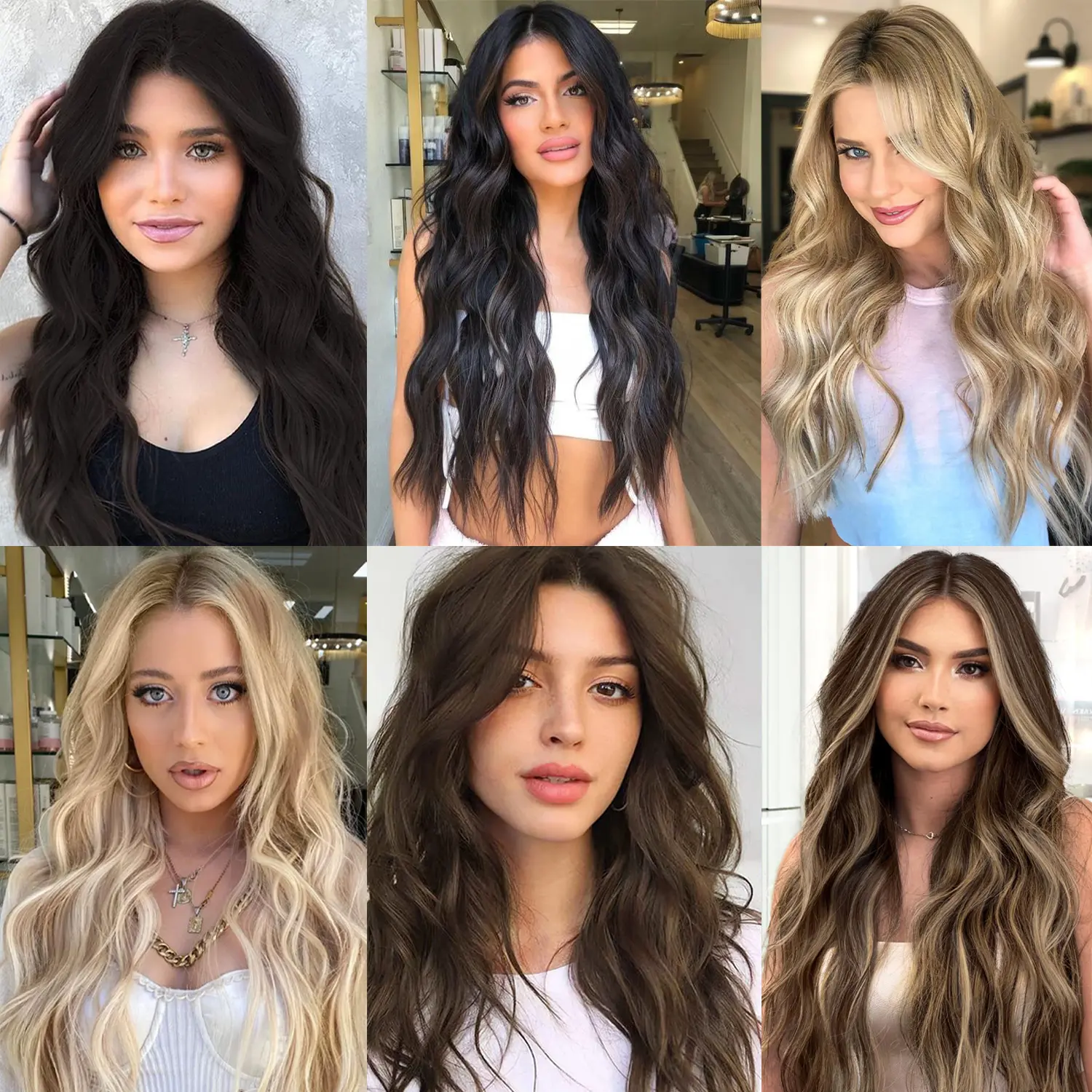 AZQUEEN Synthetic 10 Clip In 22Inch U-Shaped Hair Extensions Wavy Black Blonde Hair Wigs Hair Accessories Suitable For Women