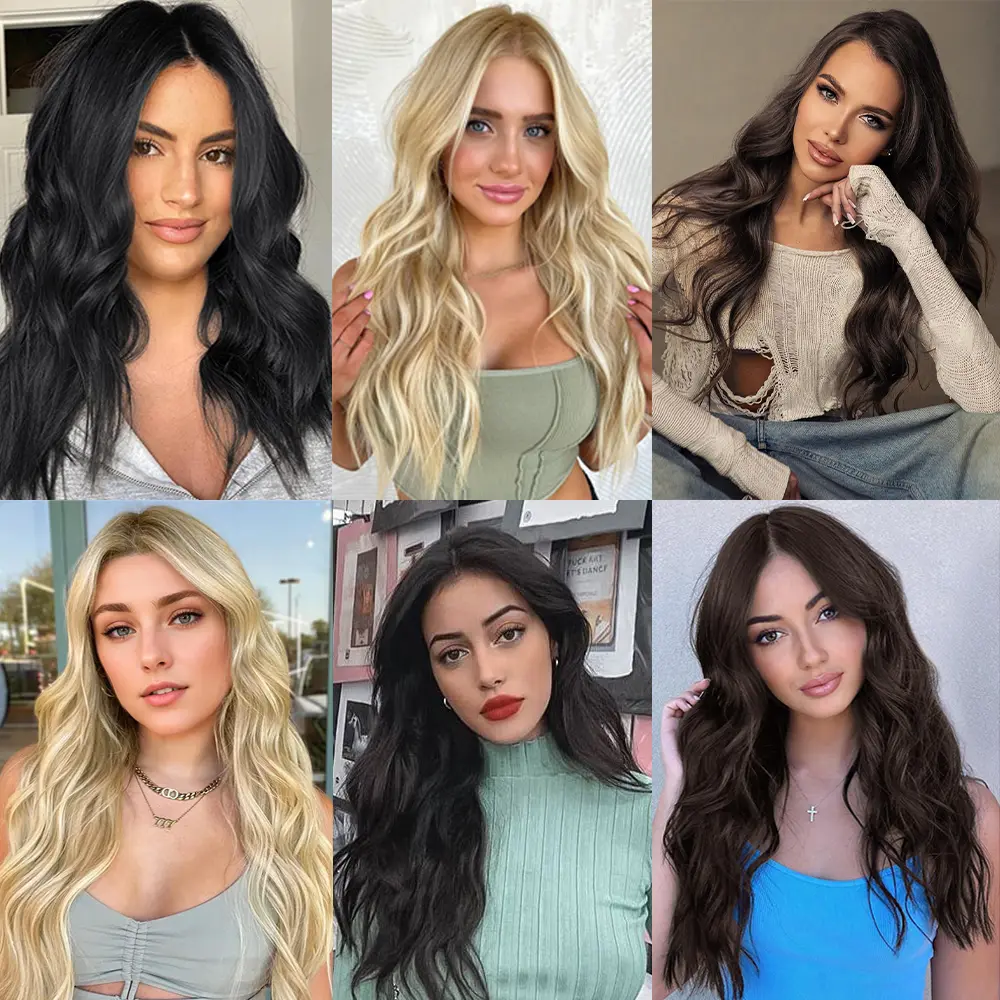 AZQUEEN Synthetic 10 Clip In 22Inch U-Shaped Hair Extensions Wavy Black Blonde Hair Wigs Hair Accessories Suitable For Women