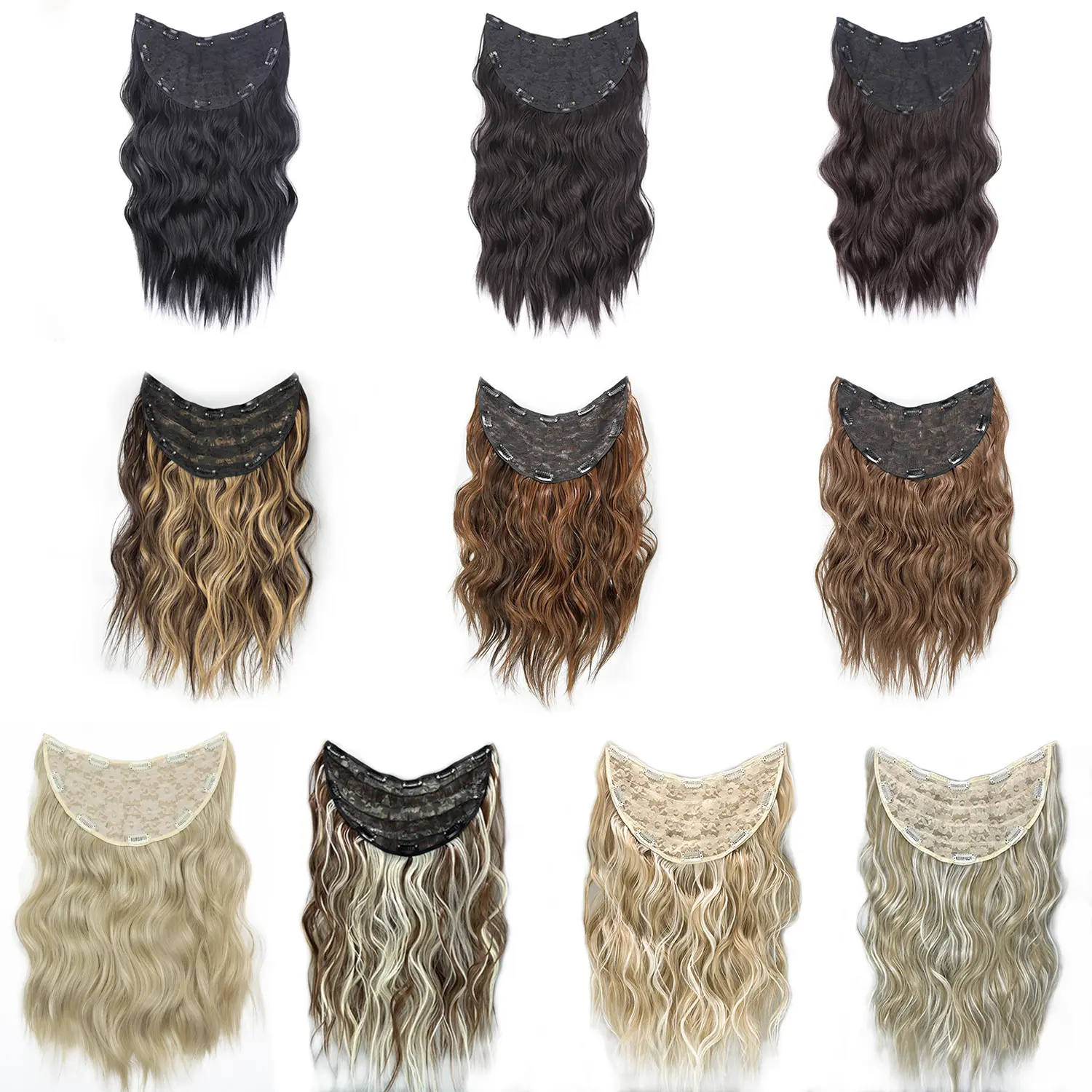 AZQUEEN Synthetic 10 Clip In 22Inch U-Shaped Hair Extensions Wavy Black Blonde Hair Wigs Hair Accessories Suitable For Women