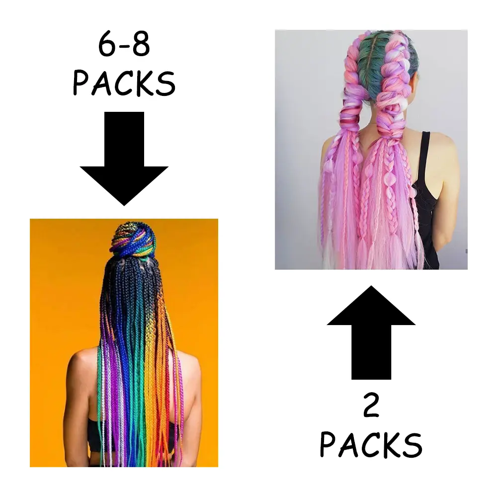AZQUEEN 24" Colored Jumbo Braiding Hair Synthetic Hair Extensions For Women DIY Crochet Hair Braids Pink Purple Yellow