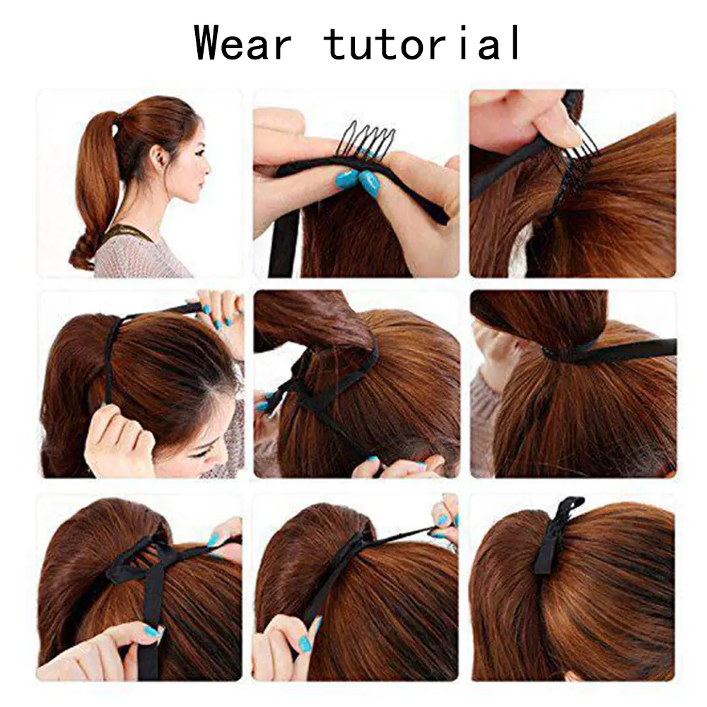 AZQUEEN Synthetic Long Straight Bow Tie Ponytail Clip In Hair Extension 85CM Black Brown Horsetail Hairpiece For Women