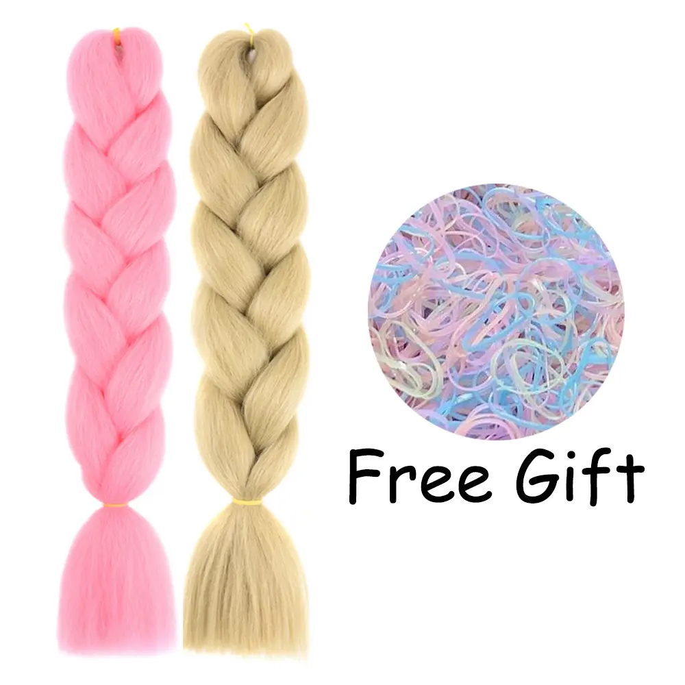 AZQUEEN 24" Colored Jumbo Braiding Hair Synthetic Hair Extensions For Women DIY Crochet Hair Braids Pink Purple Yellow