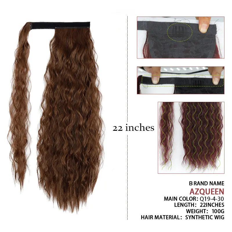AZQUEEN Synthetic Corn Wavy Long Ponytail  Hairpiece Wrap on Clip Hair Extensions Ombre Brown Pony Tail Blonde Fack Hair
