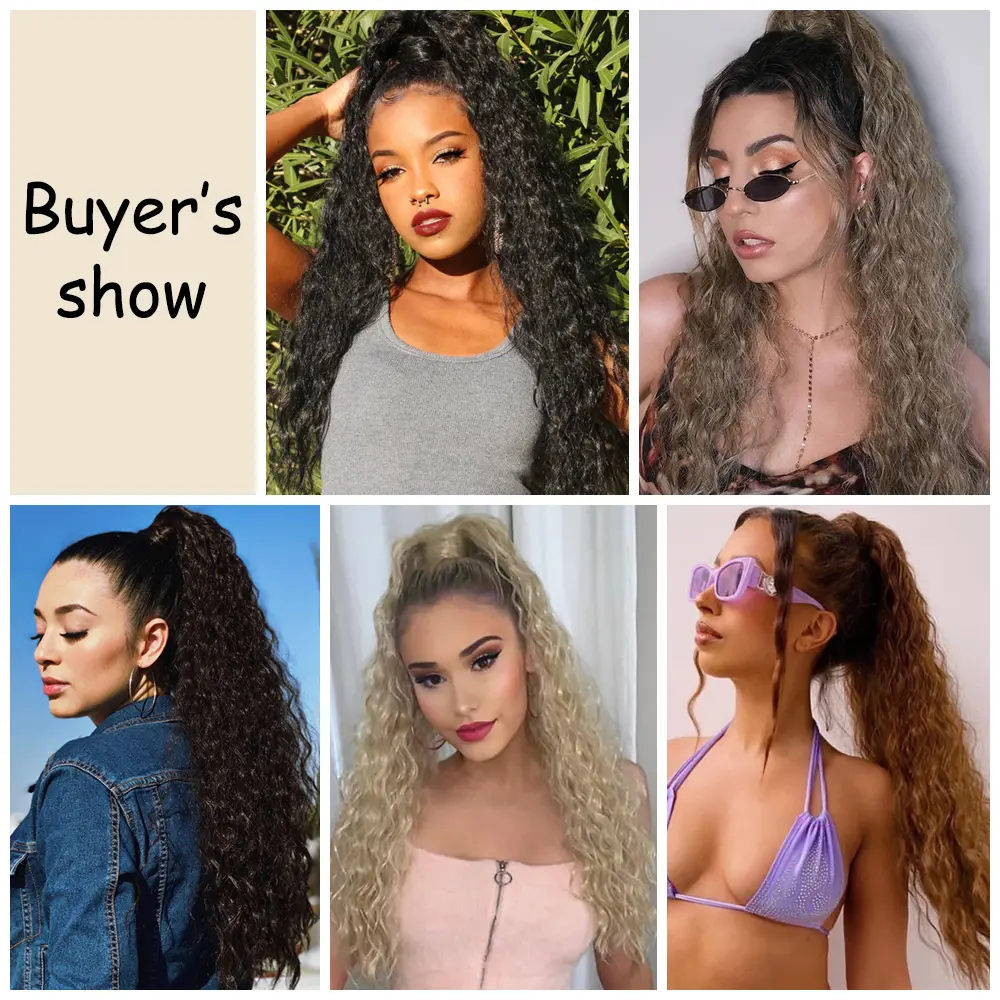 AZQUEEN Synthetic Corn Wavy Long Ponytail  Hairpiece Wrap on Clip Hair Extensions Ombre Brown Pony Tail Blonde Fack Hair