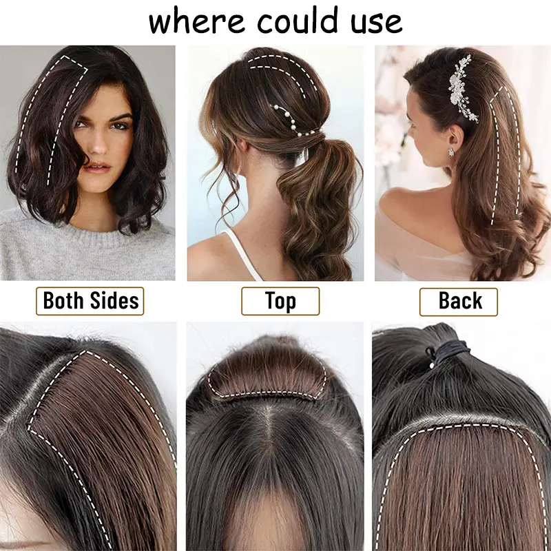AZQUEEN Invisible Seamless Synthetic Hair Pads Clip In One Piece Increase Hair volume Hair Extensions Top Side Cover Hairpiece