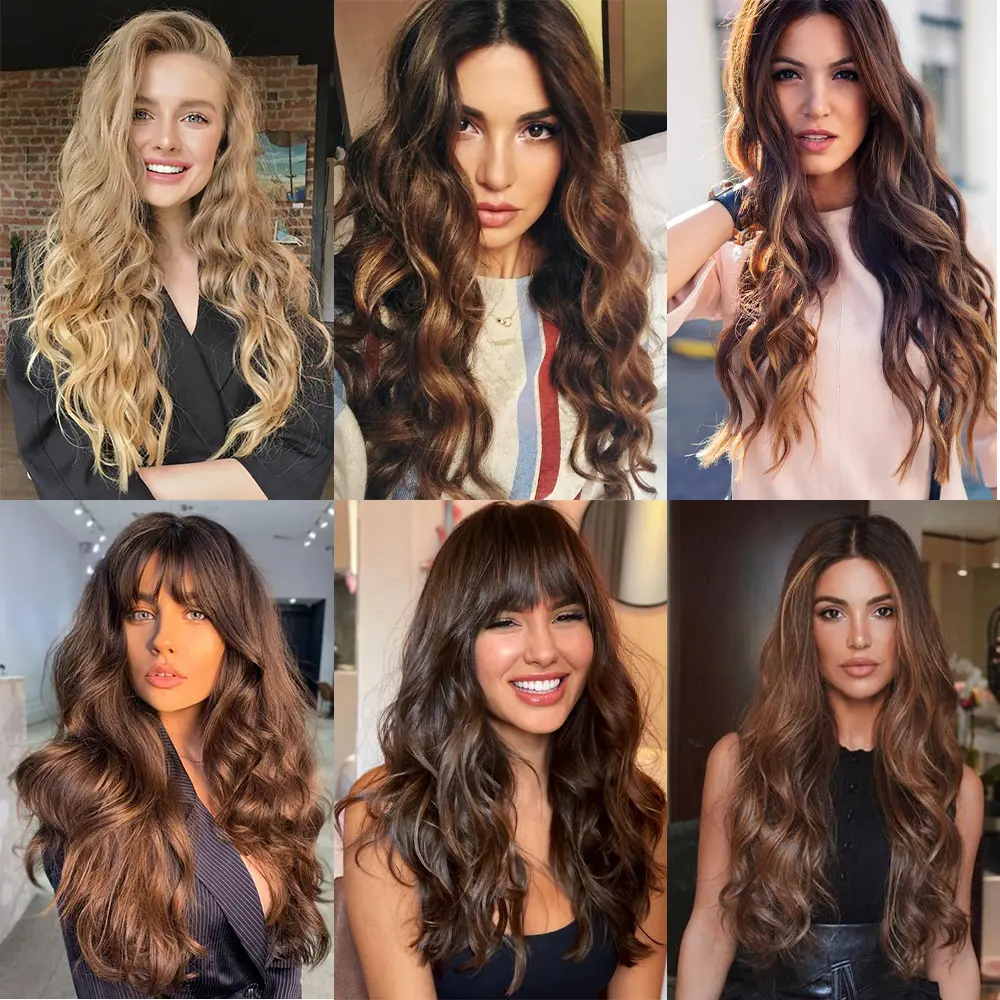 Azqueen Synthetic 22Inch 5Clips Hairpiece Water Wave Clip-in Extensions Natural Hair Black Brown For Women