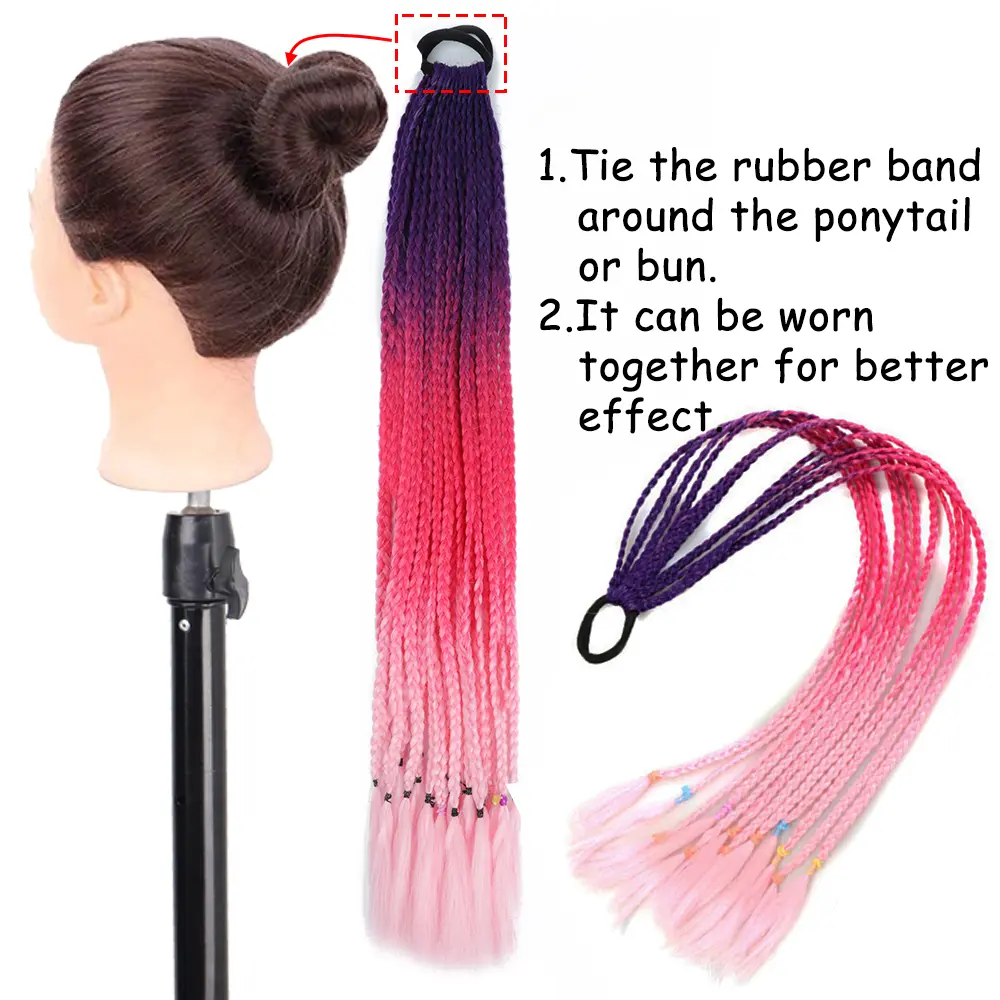 AZQUEEN Synthetic Rainbow Color Braided Ponytail For Girls Hair Elastic Rubber Band 60CM Braid Pony Tail Hair Extensions