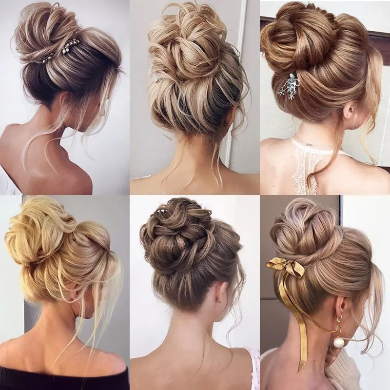 Azqueen Synthetic Messy Bun Chignon Donut Gary Brown Color Hair Bun Pad Elastic Hair Rope Rubber Band Hair Extensions