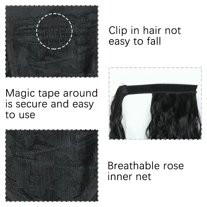 AZQUEEN Synthetic Long Curly Ponytail Natural Puff Wrap Around Clip In Ponytails Hair Extensions Black Brown Ponytail For Women