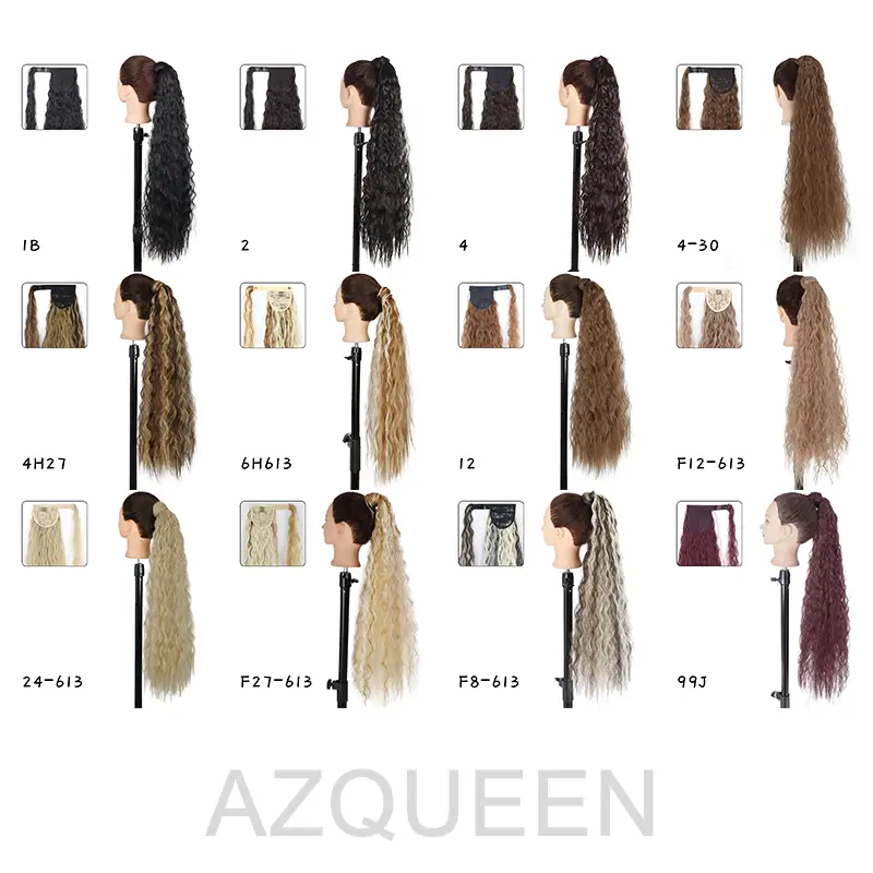 AZQUEEN Synthetic Long Curly Ponytail Natural Puff Wrap Around Clip In Ponytails Hair Extensions Black Brown Ponytail For Women