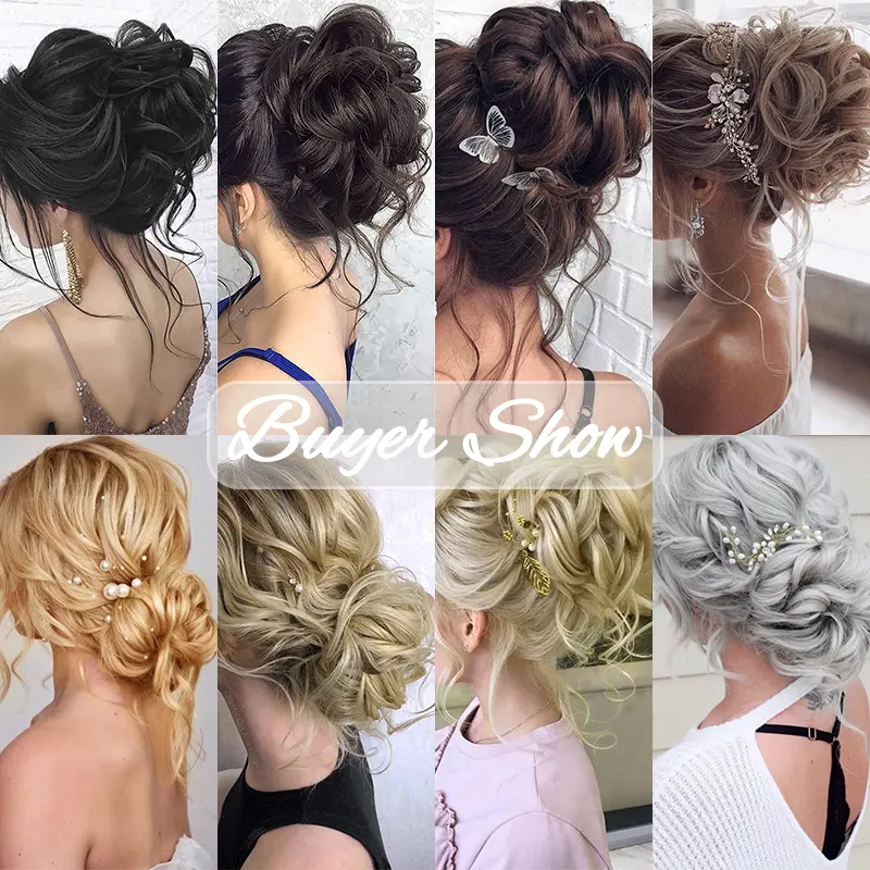 AZQUEEN Synthetic Hair Bun Chignon Natural Grey Messy Curly Hair Band Elastic Scrunchy False Hair Pieces For Women Hairpins