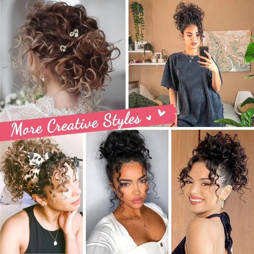 Synthetic Messy Bun Hair Piece For Women Elastic Drawstring Loose Wave Large Curly Hair Bun Messy Scrunchie Ponytail Extension