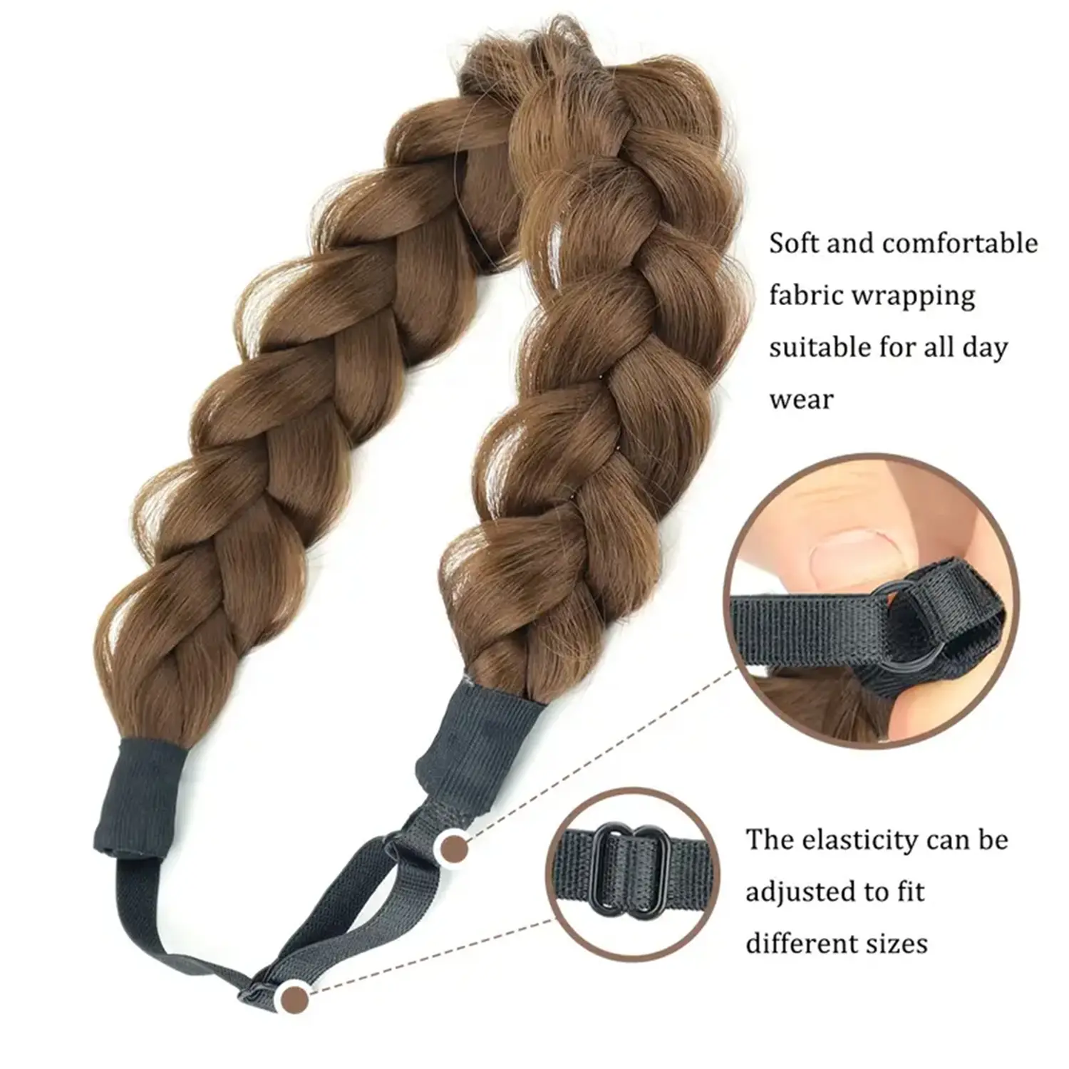 Synthetic 16 Inch Braided Headband Adjustable Elastic Band For Secure Fit Black Brown Hair Braided Headband For Women