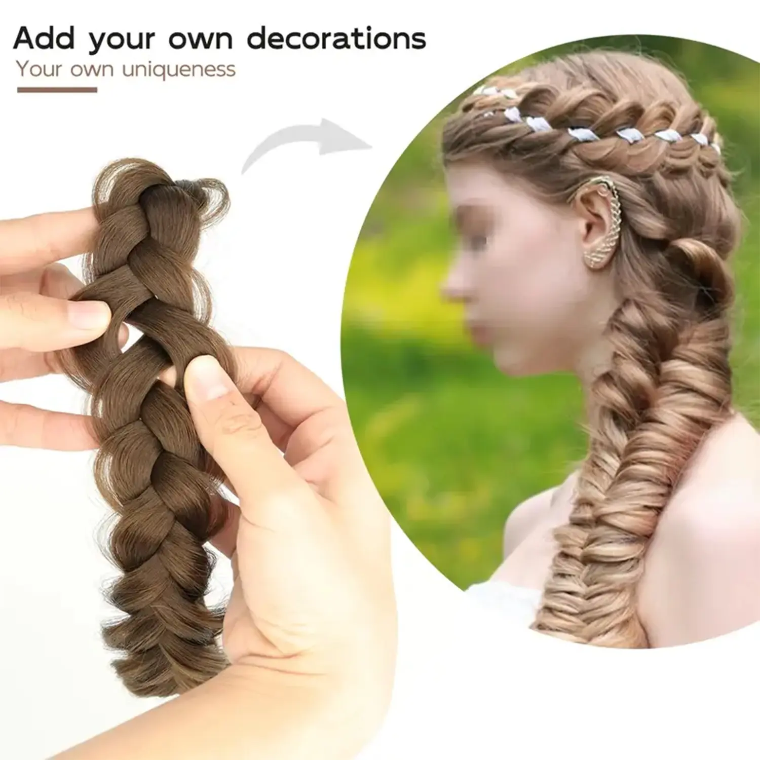 Synthetic 16 Inch Braided Headband Adjustable Elastic Band For Secure Fit Black Brown Hair Braided Headband For Women