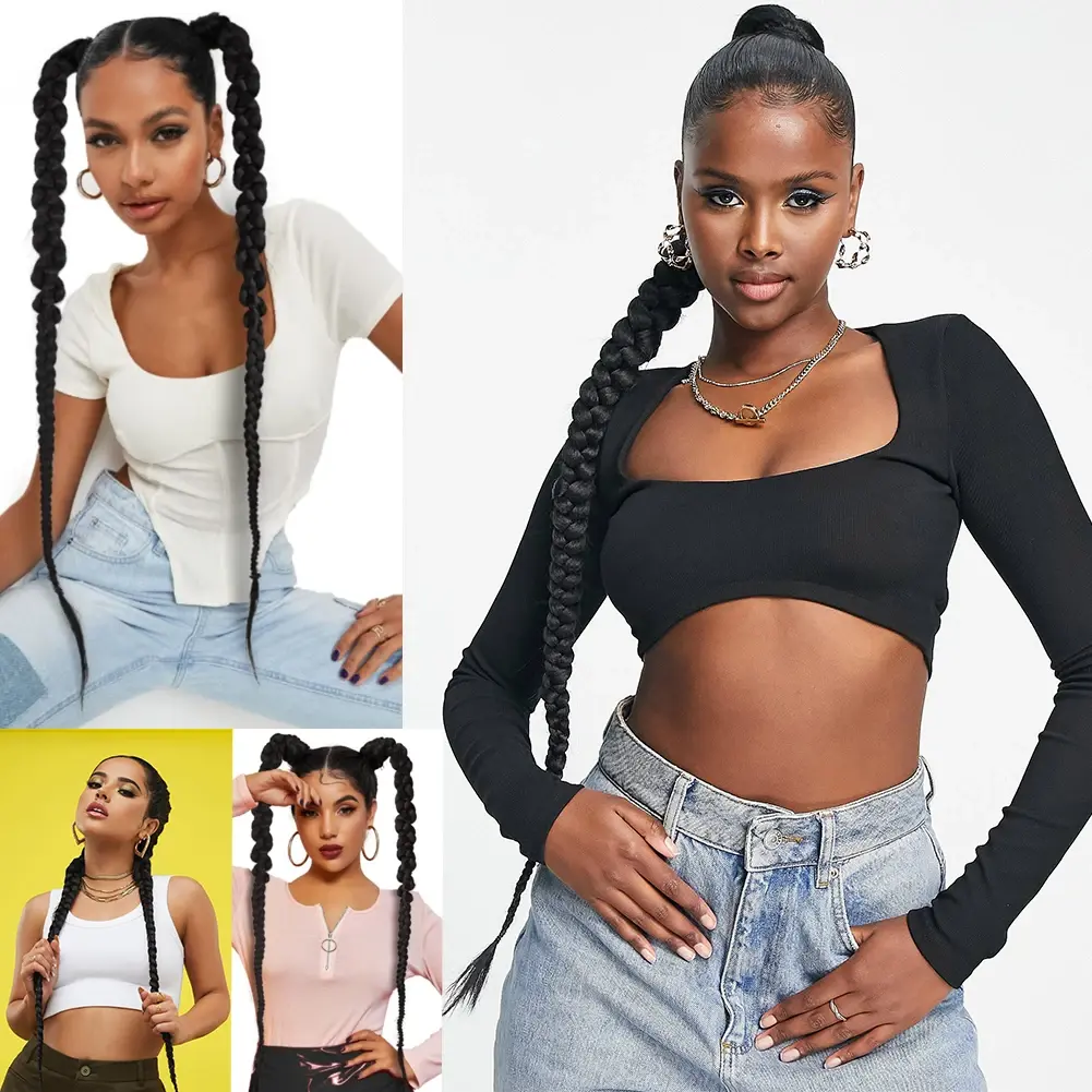Long Twist Braid Ponytail With Elastic Band 2Pcs/Set Synthetic Braiding Ponytail Hair Extensions Twist Boxing Braid Dirty Braid