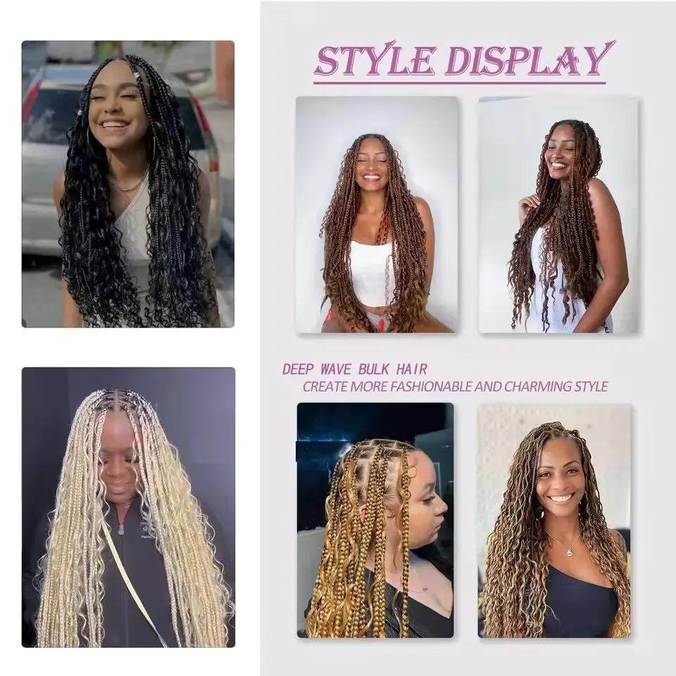 Synthetic 18" Deep Wave Bulk hair For Braiding 160g No Weft Deep Wave For Braiding Micro Faux Braiding Hair for Boho Braids Wet