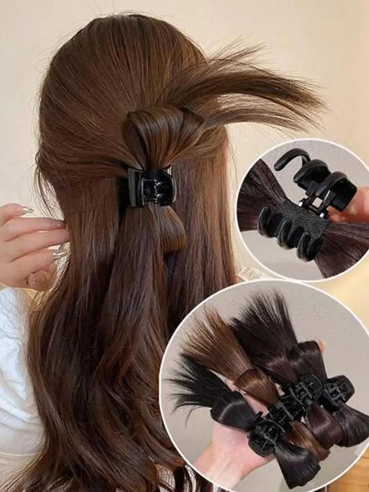 Extended Synthetic Claw Clip Ponytail Hair Extension Messy Updo Wig With Mini Claw Clips Bow Shaped Chignon Hair Accessories