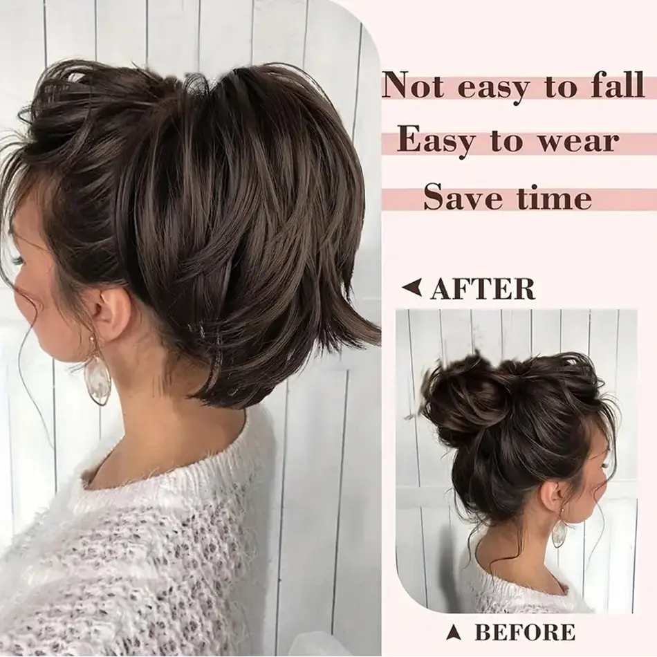 Black Short Claw Clip Synthetic Ponytail Hair Extensions Bendable Messy Bun Hair Piece Wavy Curly Synthetic Hairpieces For Lady