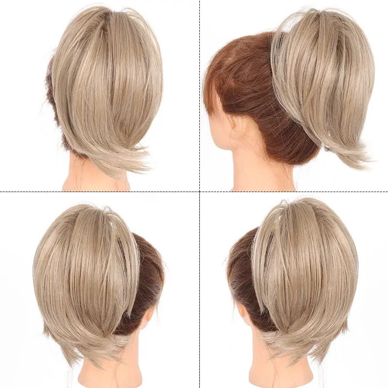 Black Short Claw Clip Synthetic Ponytail Hair Extensions Bendable Messy Bun Hair Piece Wavy Curly Synthetic Hairpieces For Lady