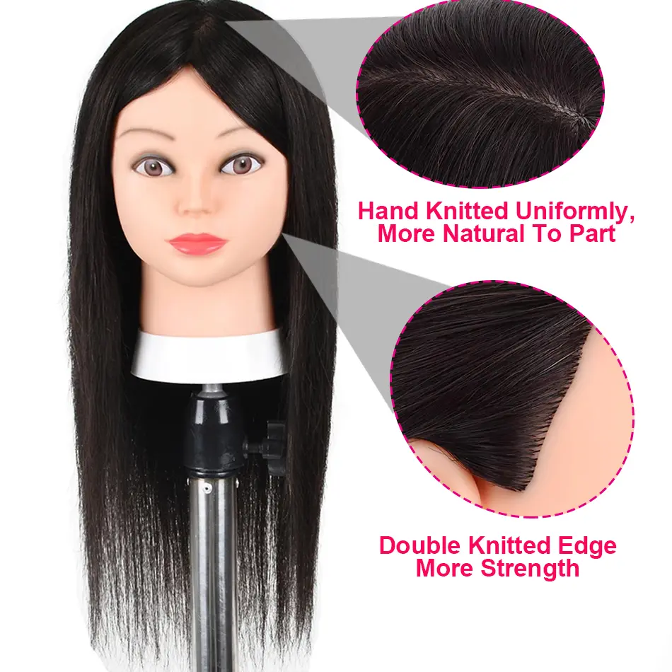 Real Hair Mannequin Head with 100% Human Hair Cosmetology Training Head With Stand for Hairdresser Dyeing Curling Straightening