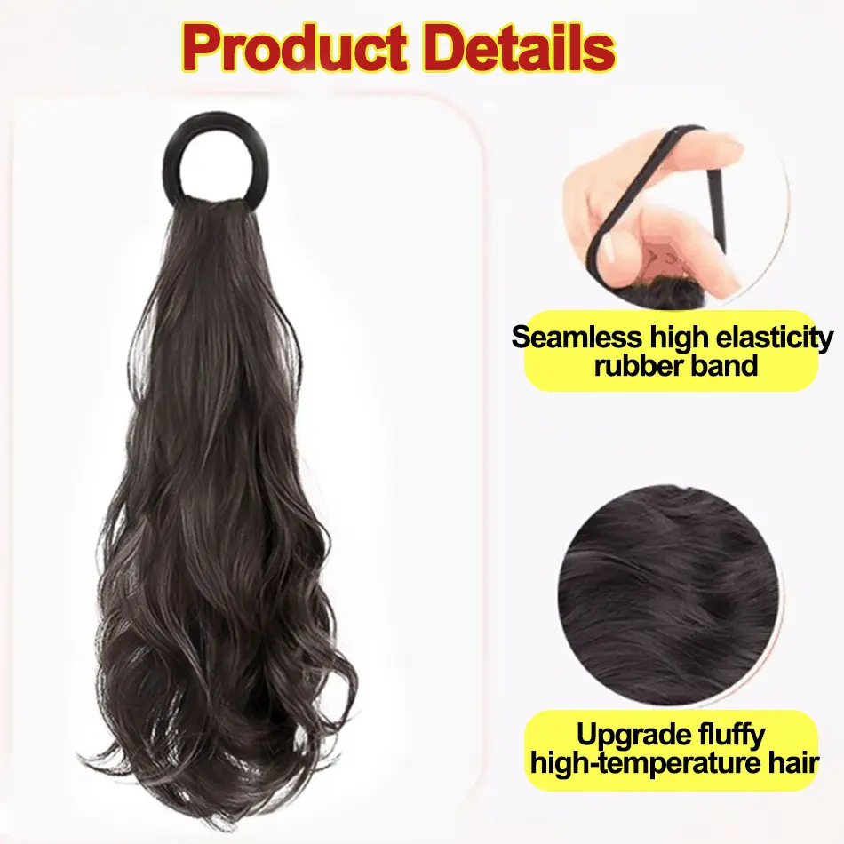 50cm Synthetic Wig Ponytail Hair Extension Long Curly Wavy Ponytail Hair With High Elasticity Rubber Band For Women Daily Use