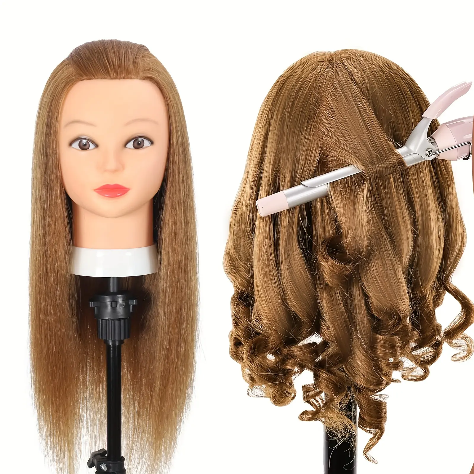 100% Real Human Hair Cosmetology Mannequin Head With Clamp Holder DIY Hairdressing Training Braiding Doll Heads Set for Girls