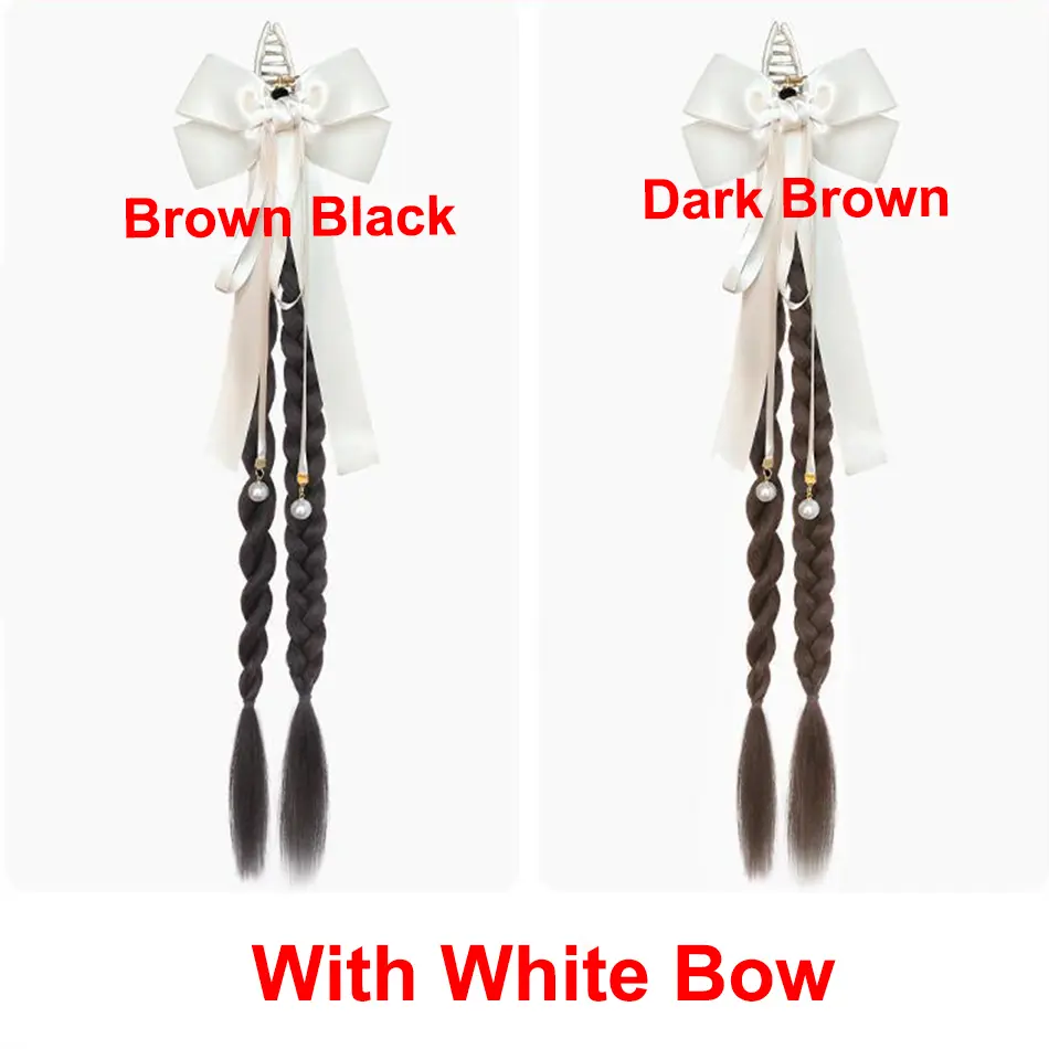 18Inch Synthetic Claw Clip Ponytail With Bow High Ponytail Twist Braids Hair Extensions Cute Braiding Hair For Women
