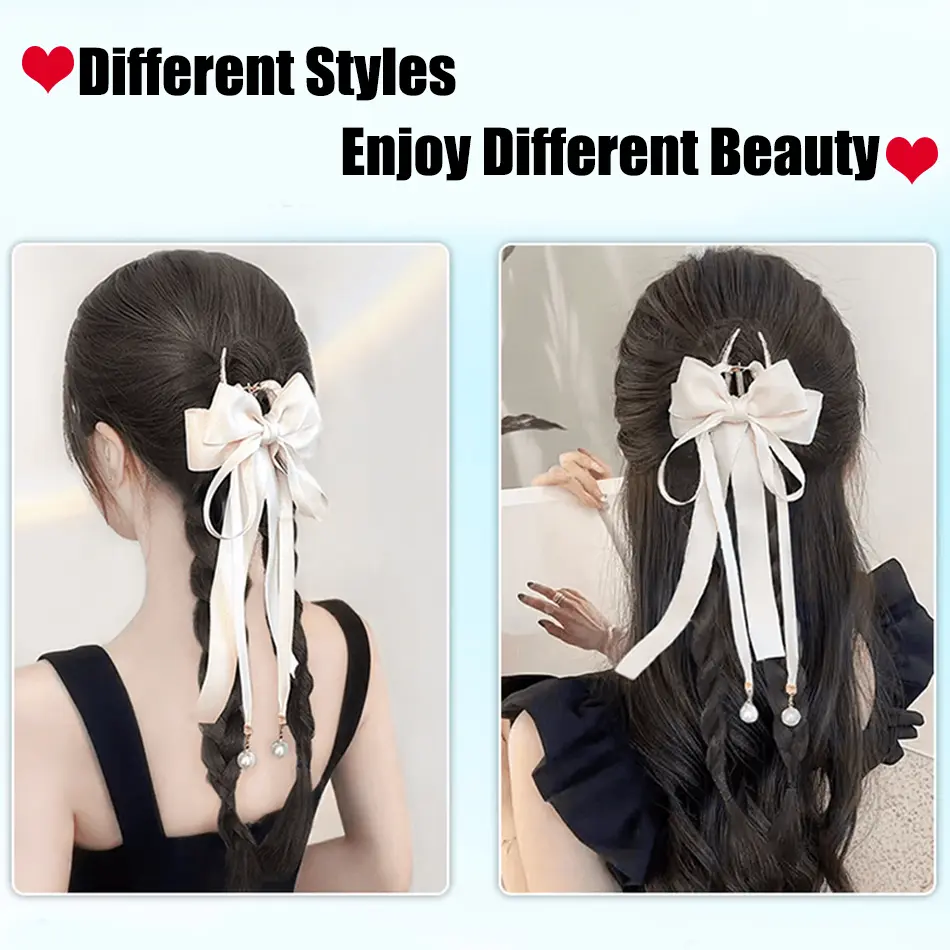18Inch Synthetic Claw Clip Ponytail With Bow High Ponytail Twist Braids Hair Extensions Cute Braiding Hair For Women