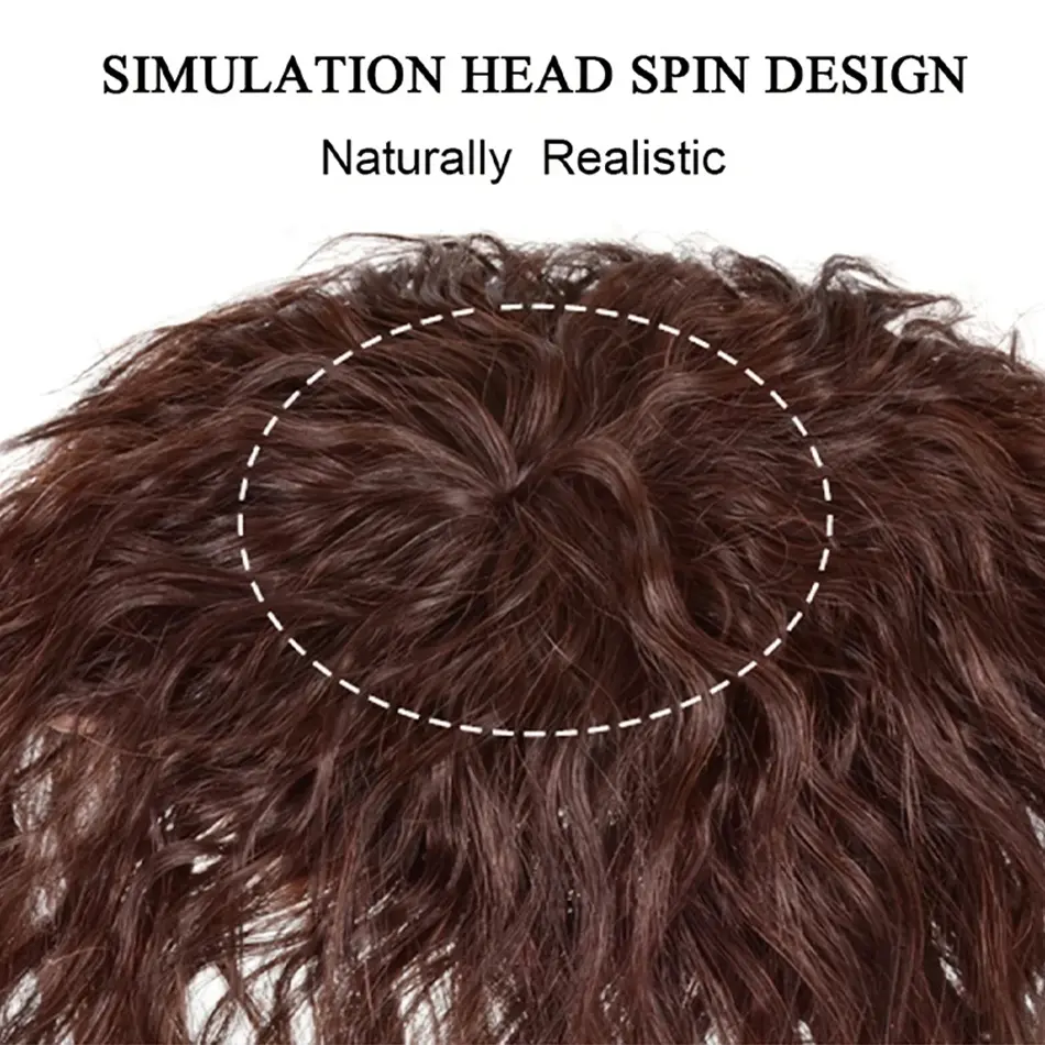 3D Bangs Invisible Short Curly Synthetic Topper Wigs Seamless Clip Ins Hair With 3 Clips Increase Hair Volume Cover White Hair