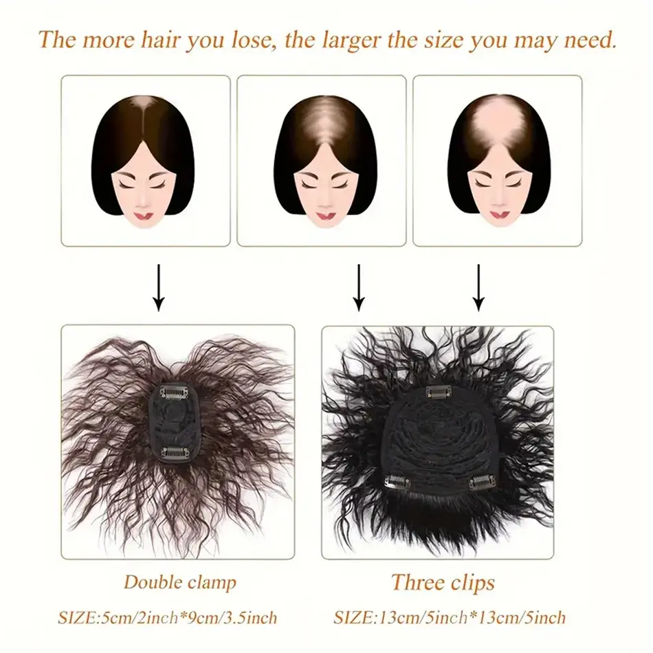 3D Bangs Invisible Short Curly Synthetic Topper Wigs Seamless Clip Ins Hair With 3 Clips Increase Hair Volume Cover White Hair