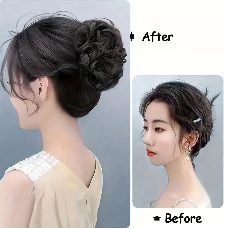 Synthetic Hair Bun Chignon With Claw Clip Messy Curly Ponytail Hair Extension Heat Resistant Hair For Elegant Women Daily Use