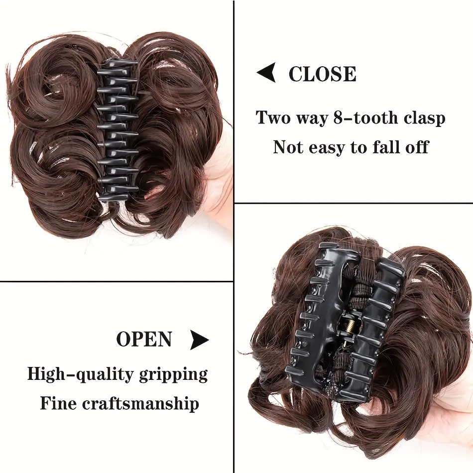 Synthetic Hair Bun Chignon With Claw Clip Messy Curly Ponytail Hair Extension Heat Resistant Hair For Elegant Women Daily Use