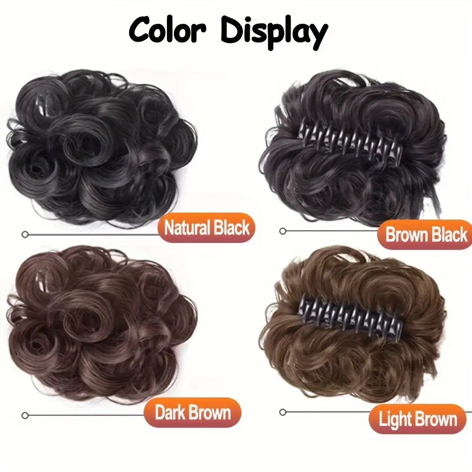 Synthetic Hair Bun Chignon With Claw Clip Messy Curly Ponytail Hair Extension Heat Resistant Hair For Elegant Women Daily Use