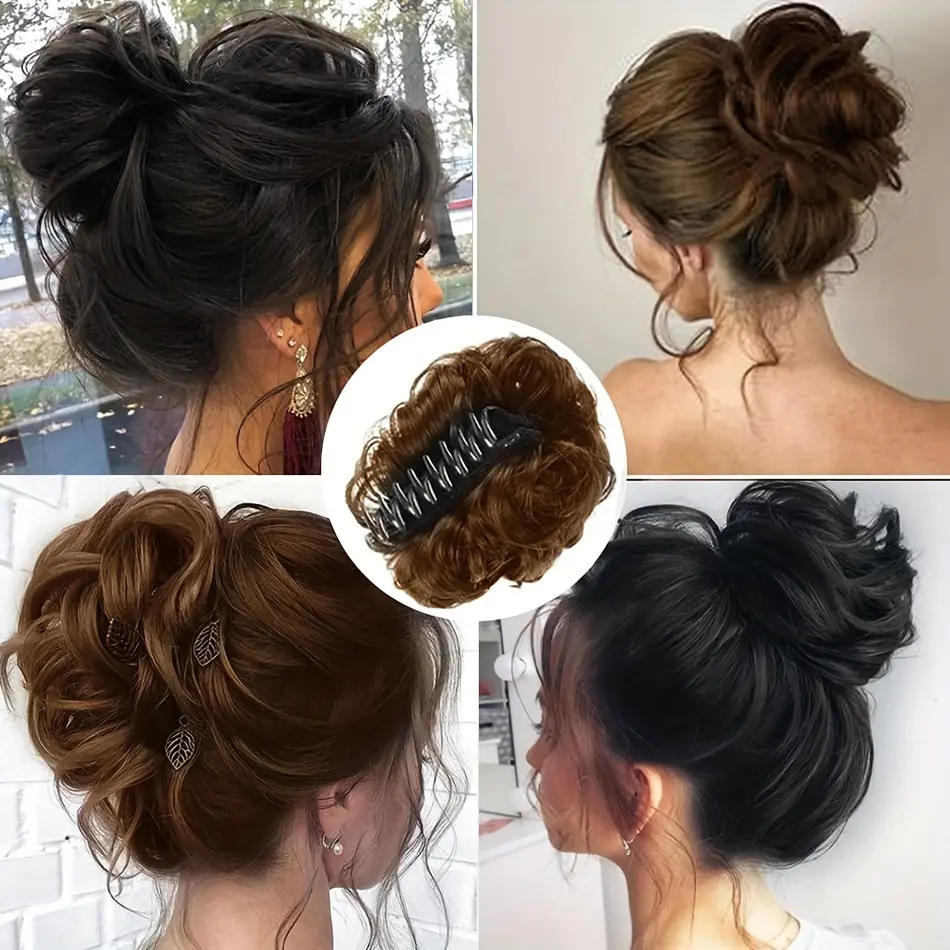 Synthetic Hair Bun Chignon With Claw Clip Messy Curly Ponytail Hair Extension Heat Resistant Hair For Elegant Women Daily Use