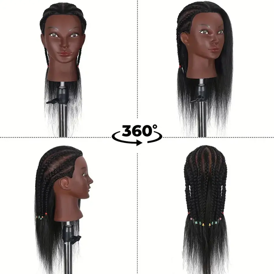 Mannequin Head With 100% Human Hair Yaki Hair Cosmetology Doll Head With Adjustable Stand For Practice Braiding Styling Training