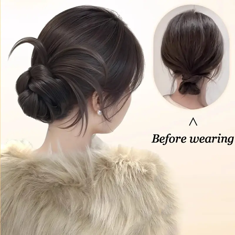 Elegant Flower Bud Synthetic Wig With Claw Clip For Women Messy Curly Scrunchie Chignon Bun Ponytail Extensions Low Bun Hair Wig
