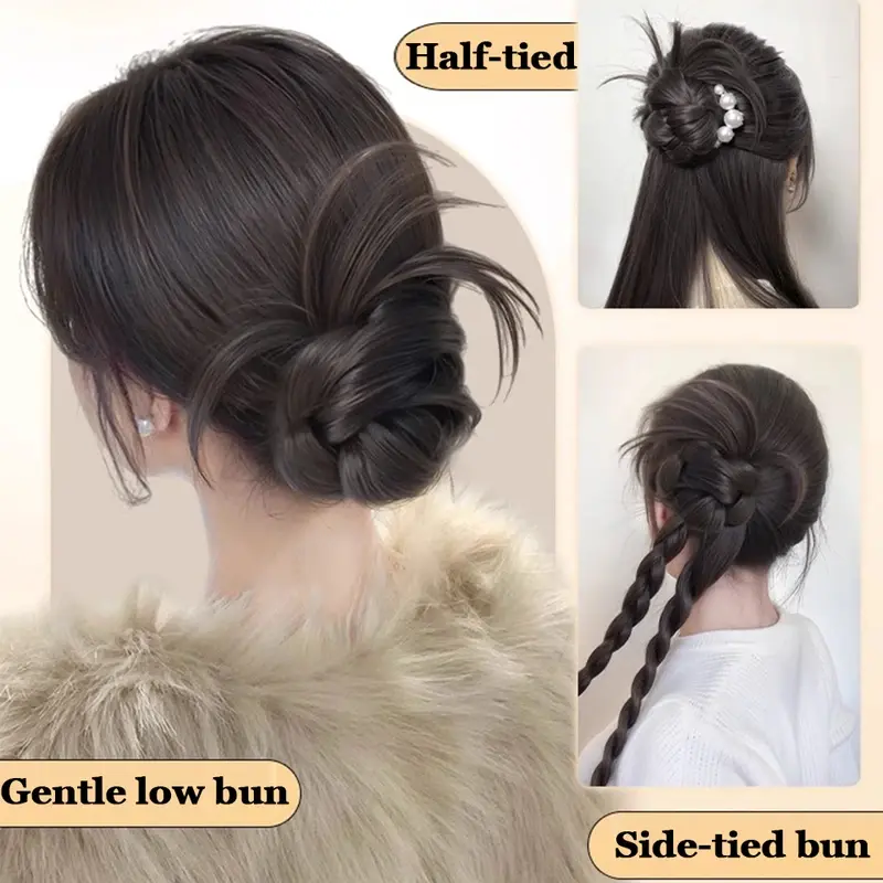 Elegant Flower Bud Synthetic Wig With Claw Clip For Women Messy Curly Scrunchie Chignon Bun Ponytail Extensions Low Bun Hair Wig
