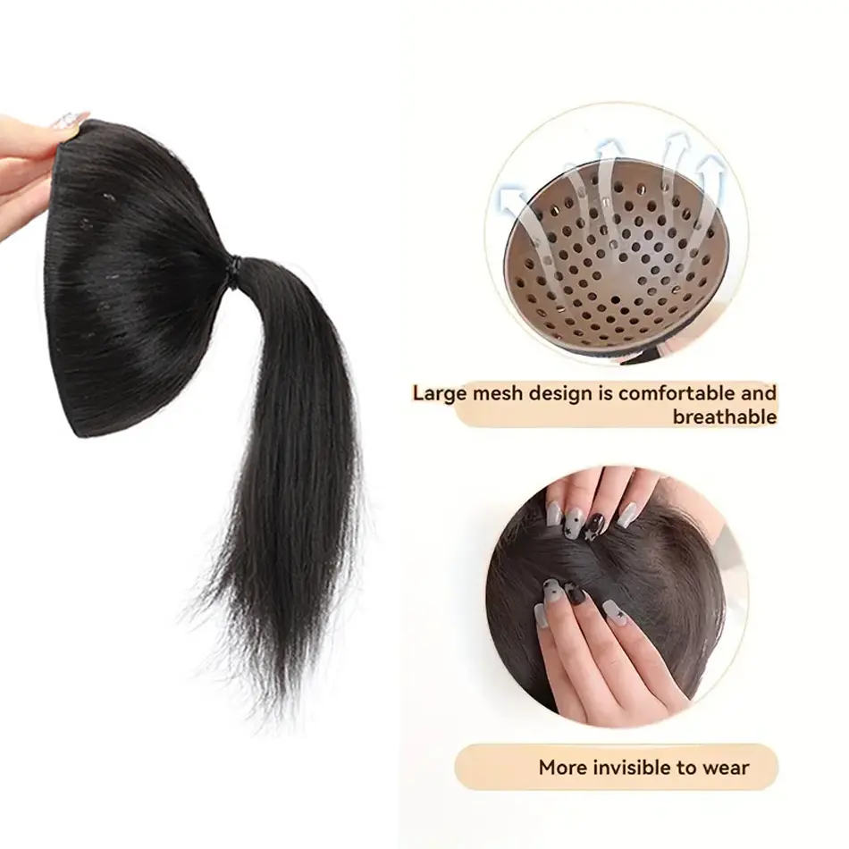 Straight Synthetic Hair Ponytail Extensions Brown Contracting Hair Bun With Grapefruit Skin Flower To Increase Hair Volume