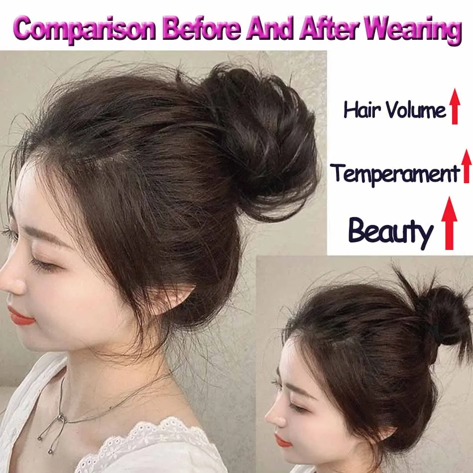 Straight Messy Synthetic Hair Bun Ponytail Fluffy Natural Synthetic Hair Wig Bun With Elastic Band Messy Hair Ponytail Extension