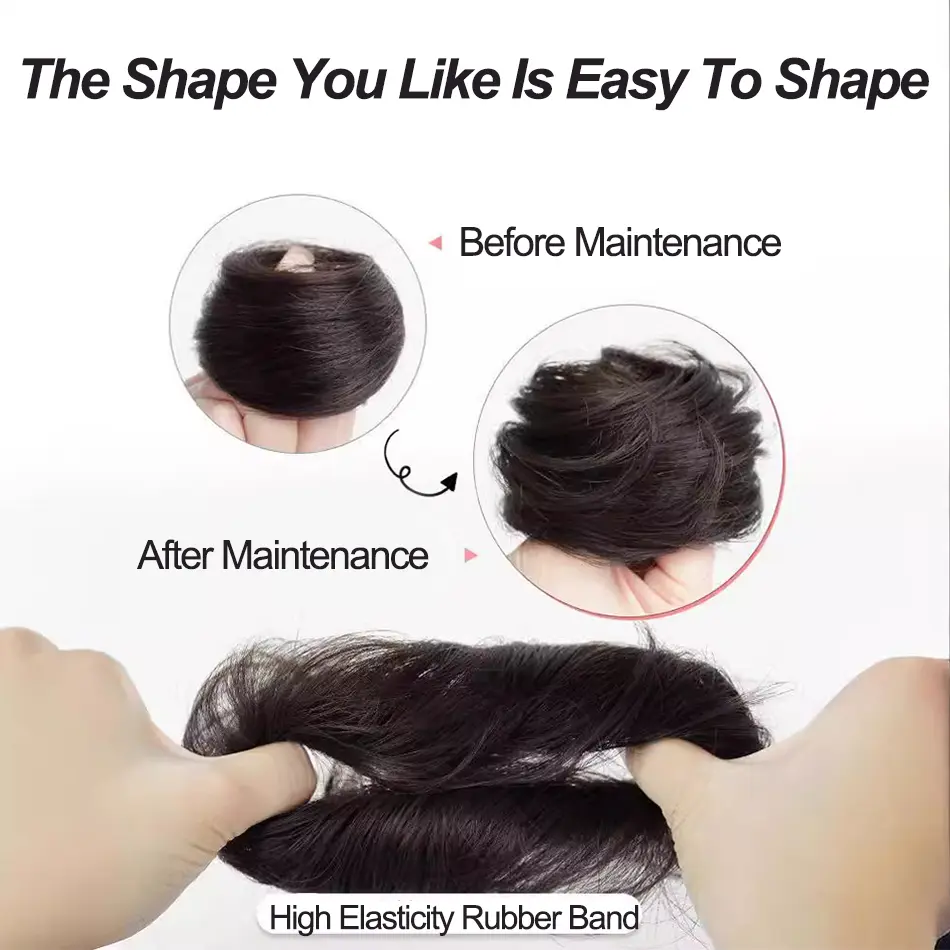 Straight Messy Synthetic Hair Bun Ponytail Fluffy Natural Synthetic Hair Wig Bun With Elastic Band Messy Hair Ponytail Extension