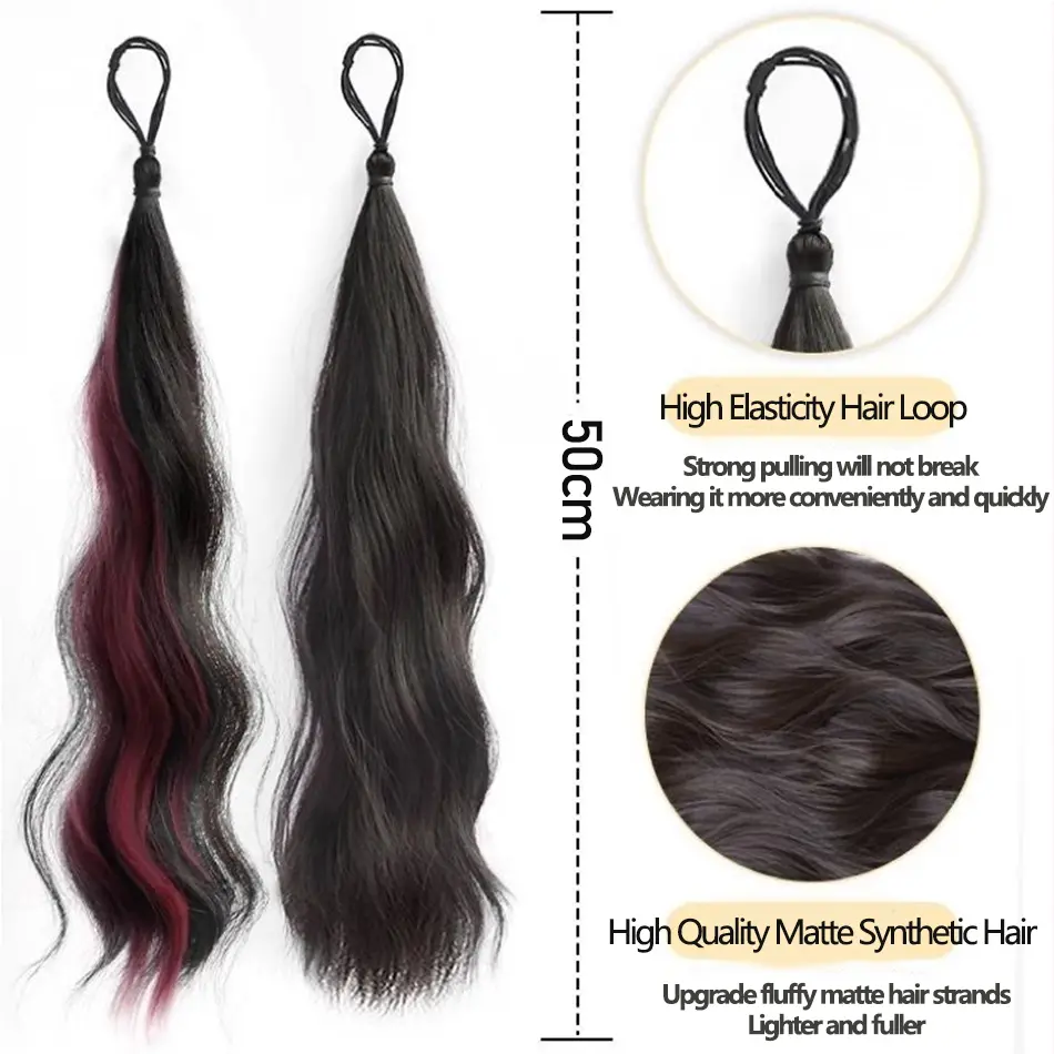 50cm Highlight Hair Bundle Wavy Synthetic Ponytail Hair Accessories Fluffy Self-winding Chignon Ponytail Hairpiece For Daily Use